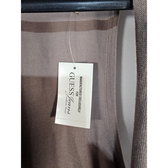 Guess Jeans Sweater Women's Cardigan Tunic S Cotton Beige Pockets Palm Bark NWT - Picture 5 of 7